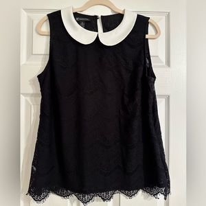Black lace/lines sleeveless top - size 14 INC